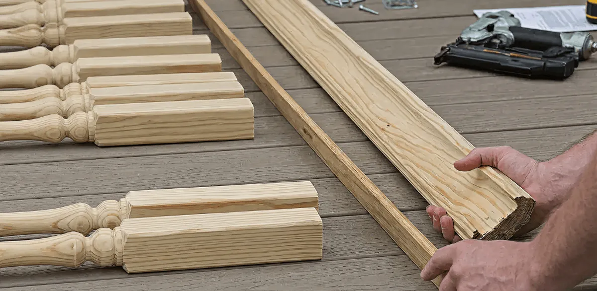 Handrail installation materials and wood components for stair rail work in Bakersfield, CA